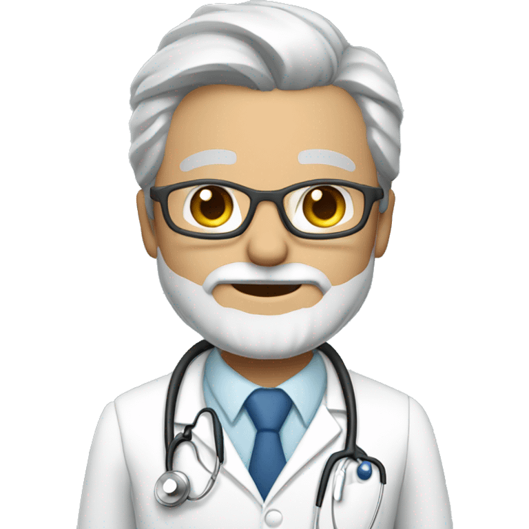 doctor with glasses, gray hair and beard with white coat and stethoscope emoji