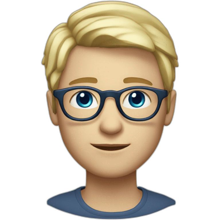 person with white skin, medium-long or short hair, fairly light hair, even blond. round glasses, blue eyes emoji