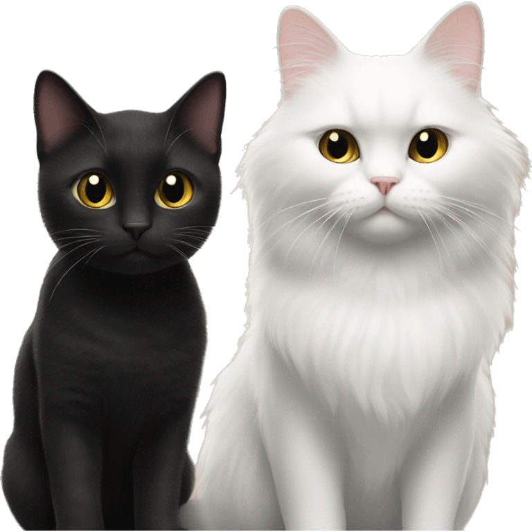 Black cat next to a white cat with fluffy fur emoji