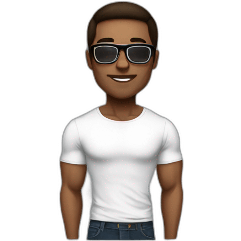 guy fashion bodybuilder glasses, developper straight hair dark short emoji