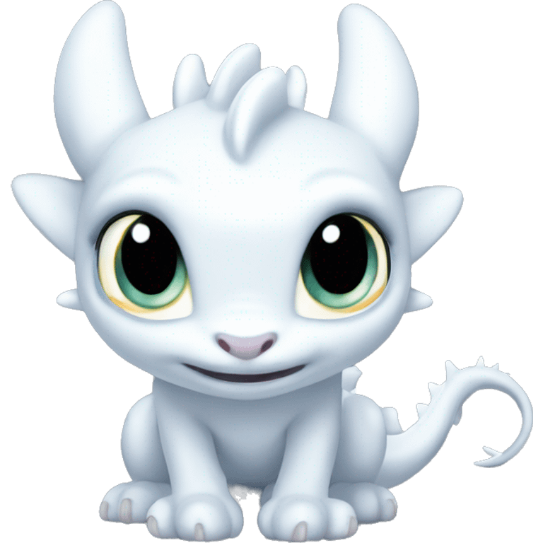 Light fury toothless dragon white with blue eyes  emoji