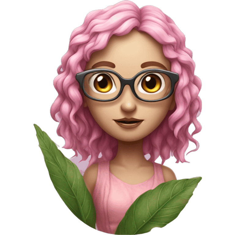 ,masterpiece, best quality, ultra-detailed, illustration, beautiful detailed, depth of field, woman,four eyed, pink, humanoid, faerie, nymph, planty emoji