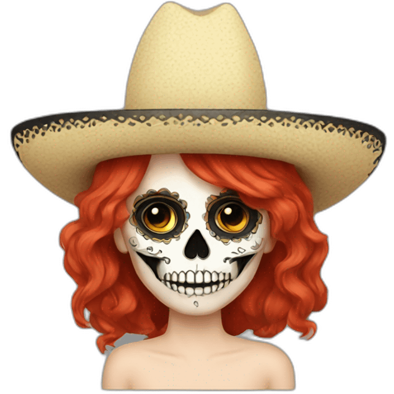 Skull girl mexican red hair Sombrero indie rock emoji