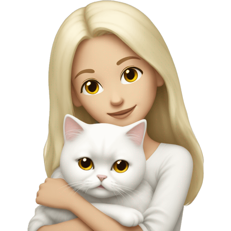 Blonde girl snuggling white Persian cat emoji