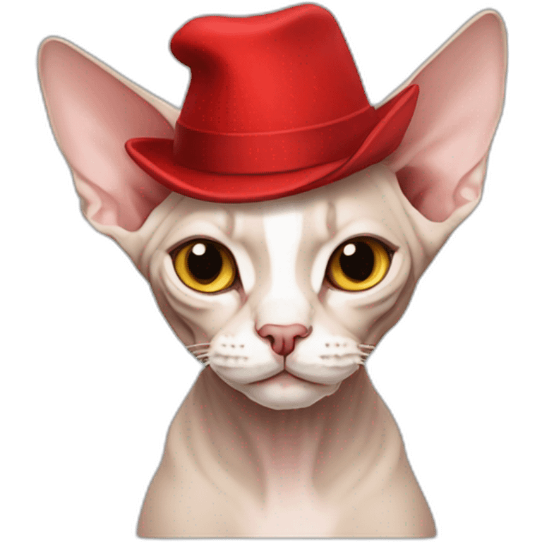 sphynx cat with red hat emoji