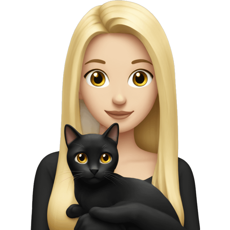 Pretty long blonde haired woman holding Black cat emoji