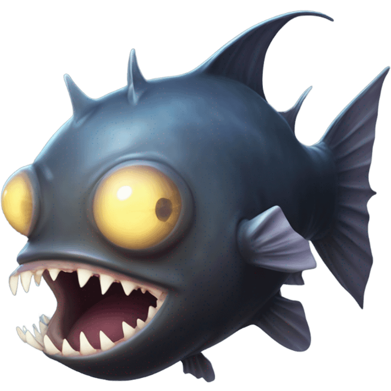 Anglerfish with a glowing lure hanging from its forehead, sharp teeth, and big eyes. emoji