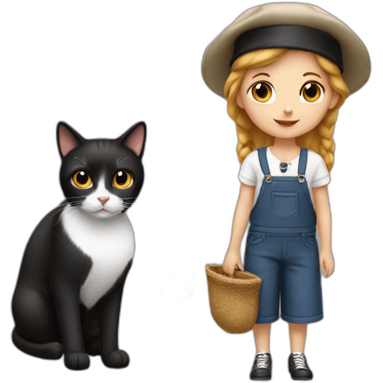 a french girl with a baret and a black and white cat emoji