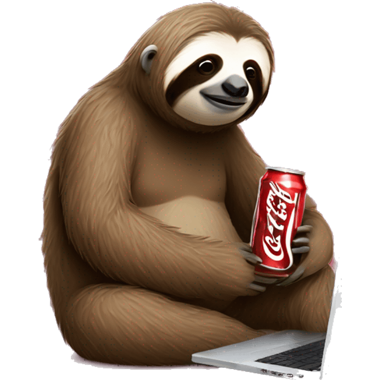 tired sloth with coca cola can and laptop emoji