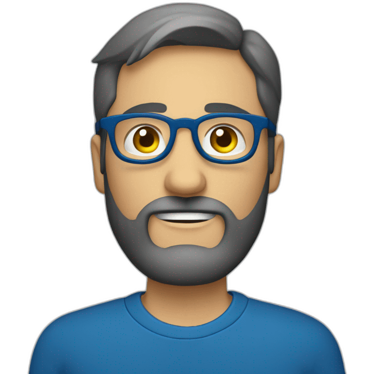 Hombre rubio con lentes azules redondos,  barba canosa emoji