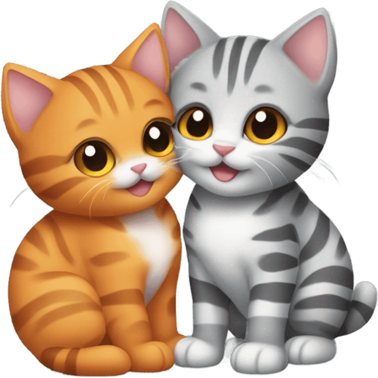 Two tabby kittens hugging each other, one bigger orange one and one gray striped smaller one emoji