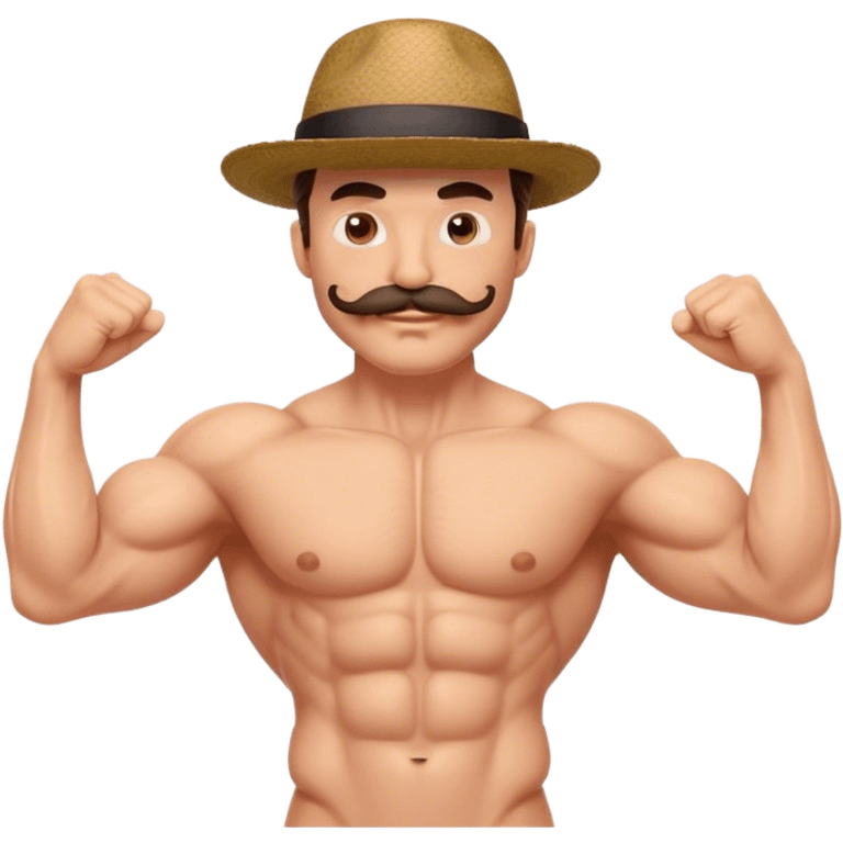 muscular male with hat with mustache and hairy body emoji