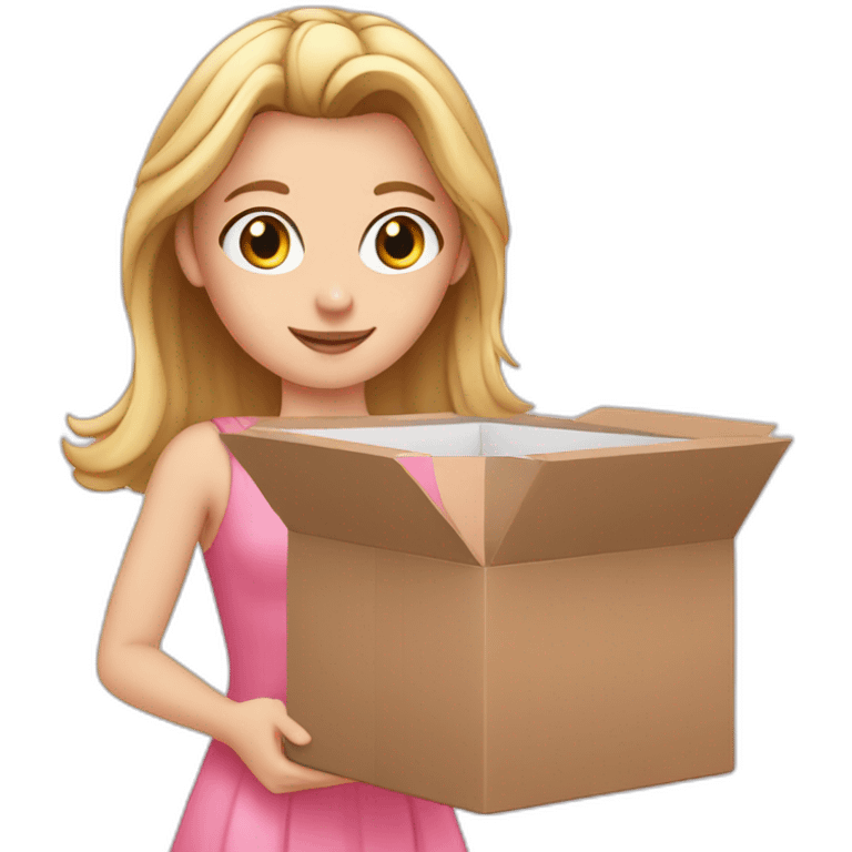 white girl in a pink dress gives a box emoji