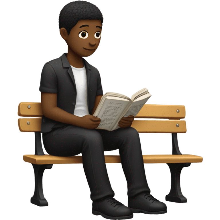 white person sitting on bench wearing black trousers  reading a book  emoji