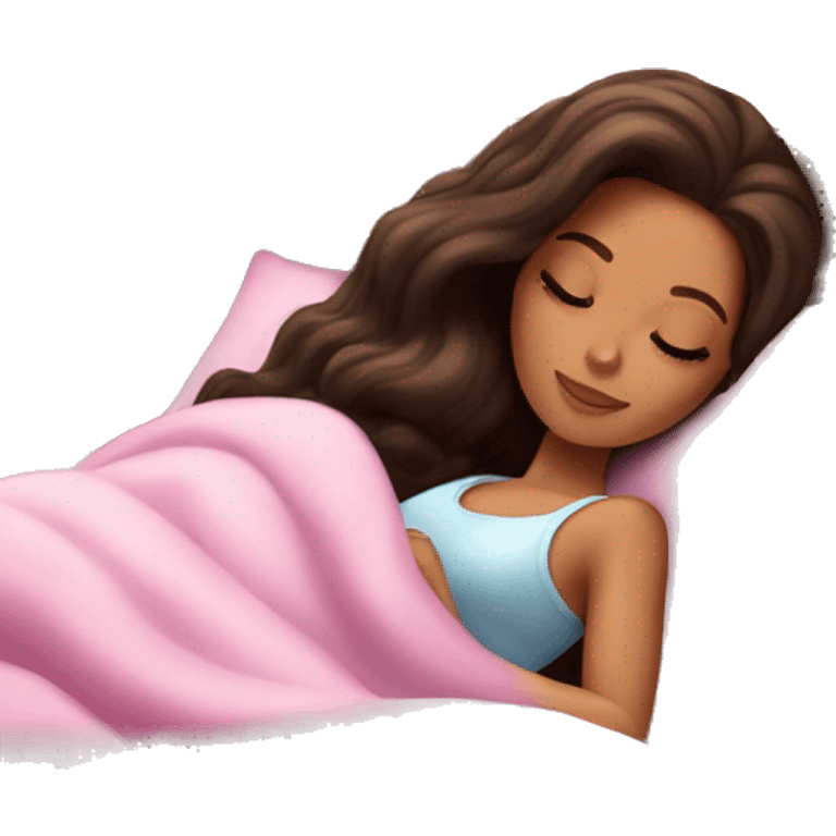 Brunette Barbie sleeping cozy in bed emoji