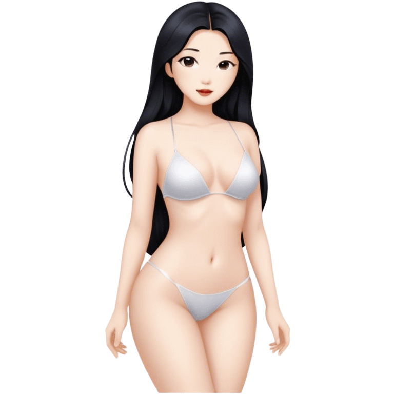 gorgeous Asian girl with long black hair, white skin, and a beautiful body  . Glamorous body  emoji