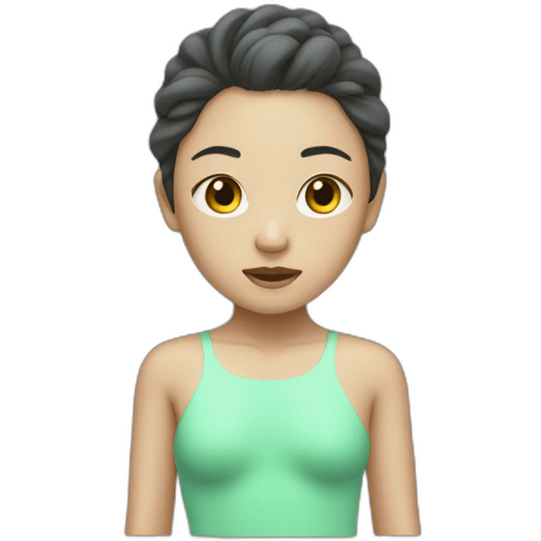 an asian girl with mint swimming suit dying emoji