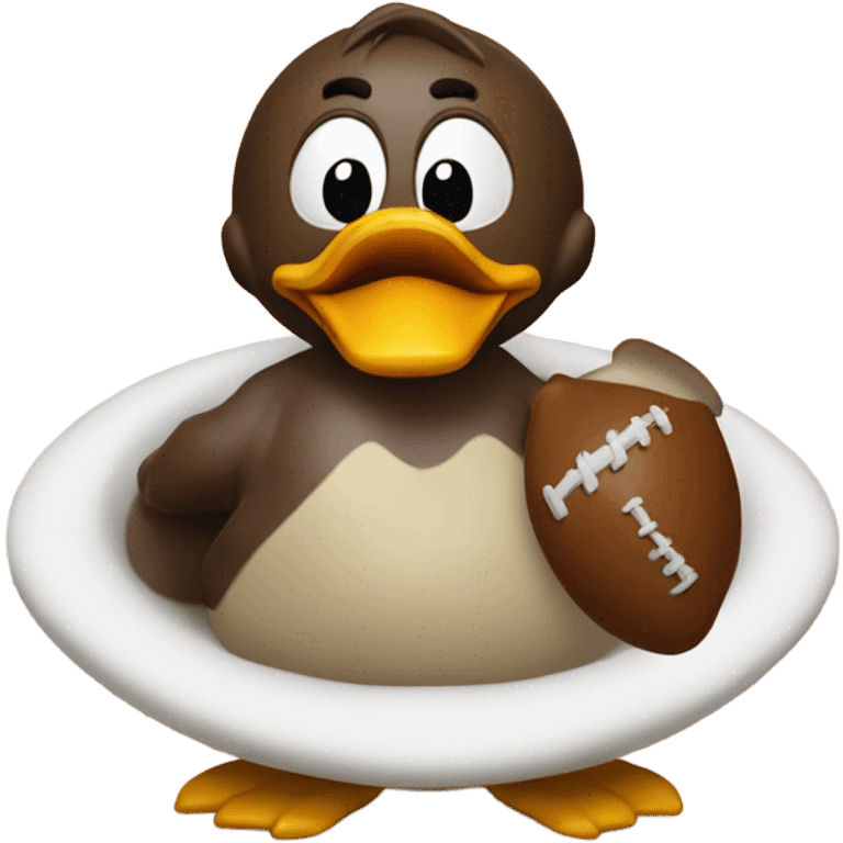 Brutus Buckeye eating a duck emoji