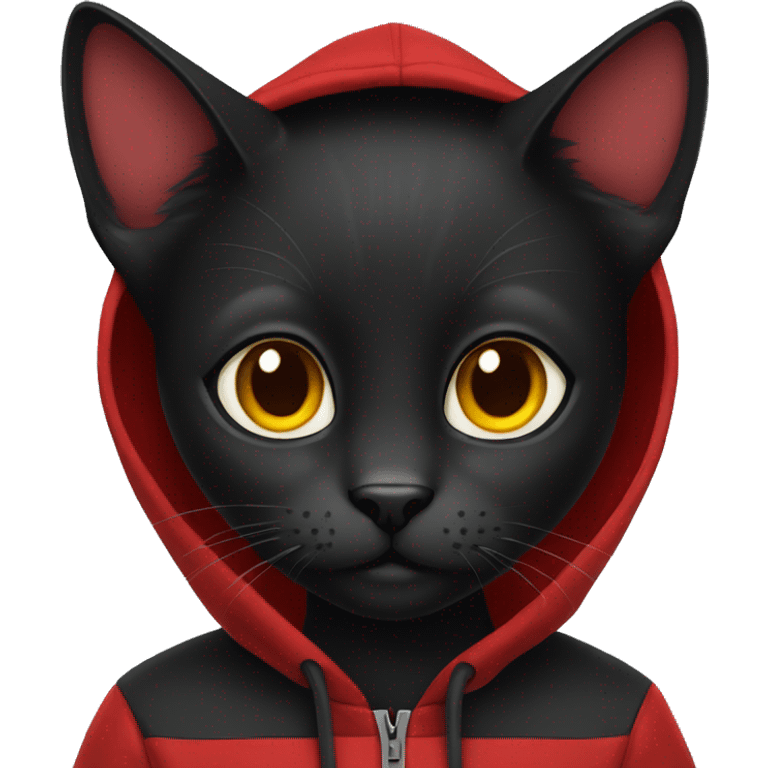 Black cat with a red hoodie  emoji