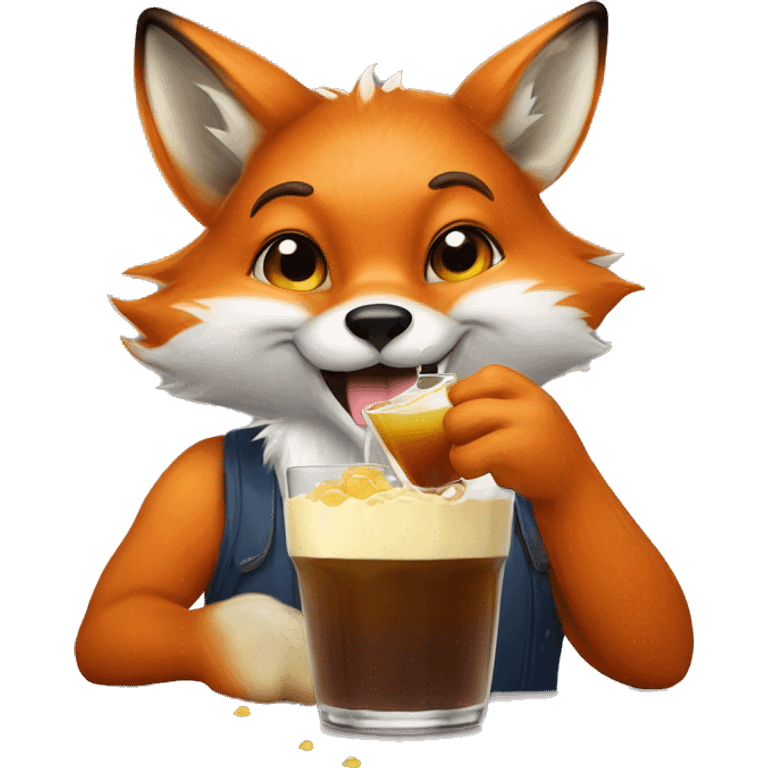 A anthropomorphic fox drinking boba  emoji