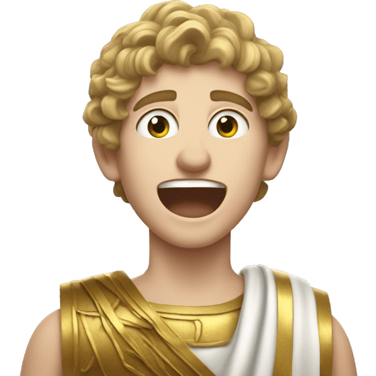 white boy in a Ancient Greek costume singing, on stage  emoji