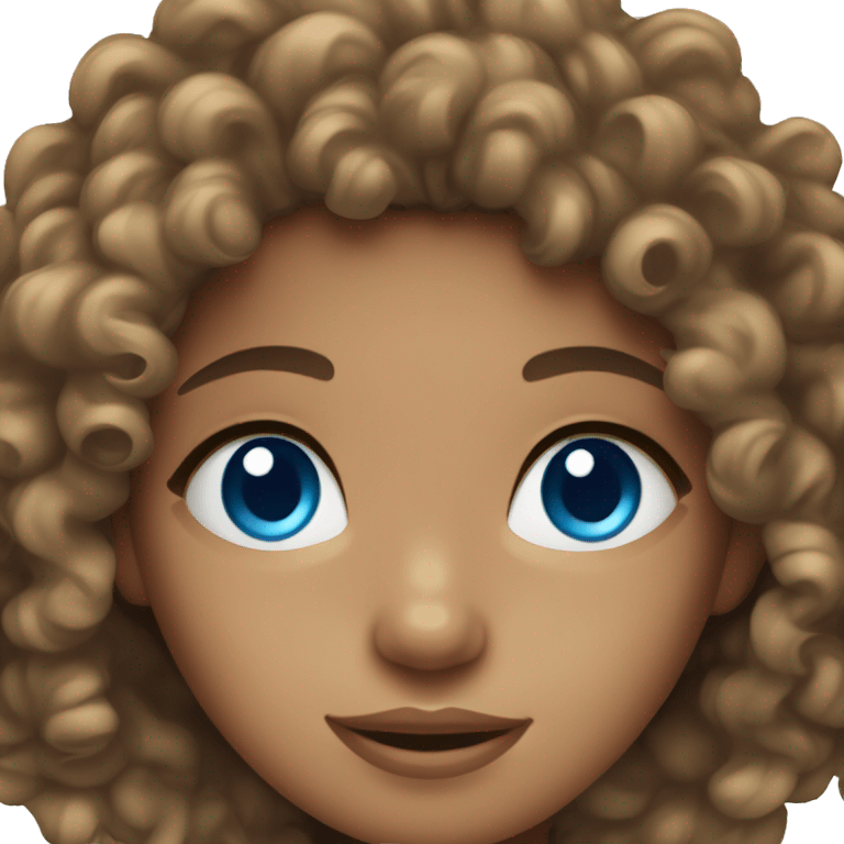 Brunette curly haired girl with light tanned skin and blue eyes emoji