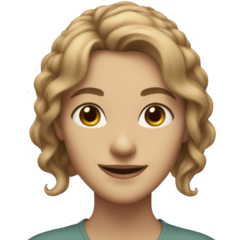 Fae white woman, brown eyes, light brown hair, smiling emoji