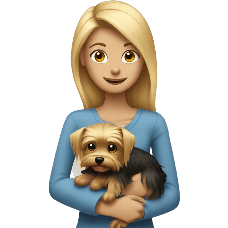 A blonde girl hug her dog Yorkshire Terrier emoji