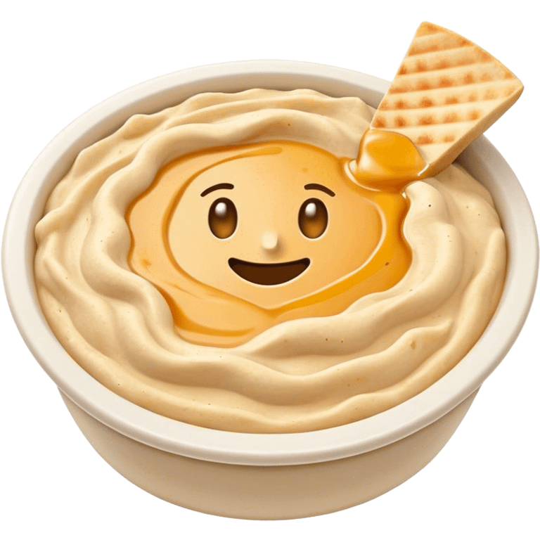 Cinematic Realistic Hummus Dish Emoji, depicted as a creamy chickpea dip drizzled with olive oil rendered with rich textures and warm, inviting lighting. emoji