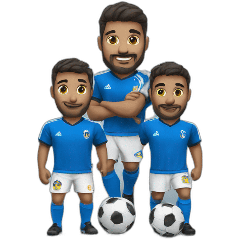 equipo de 3 personas futbol camisa azul emoji