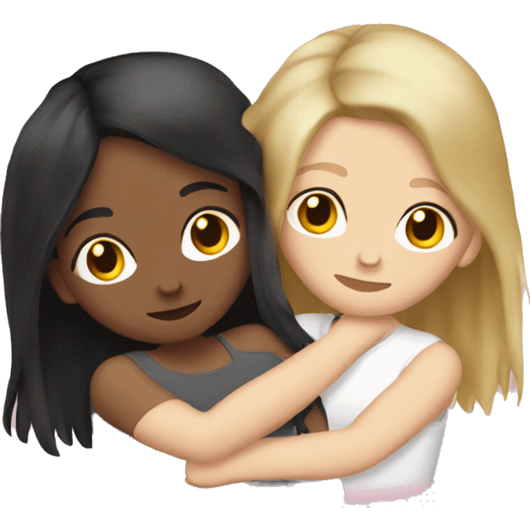 Lesbians cuddling. Both have long black hair and white skin. emoji