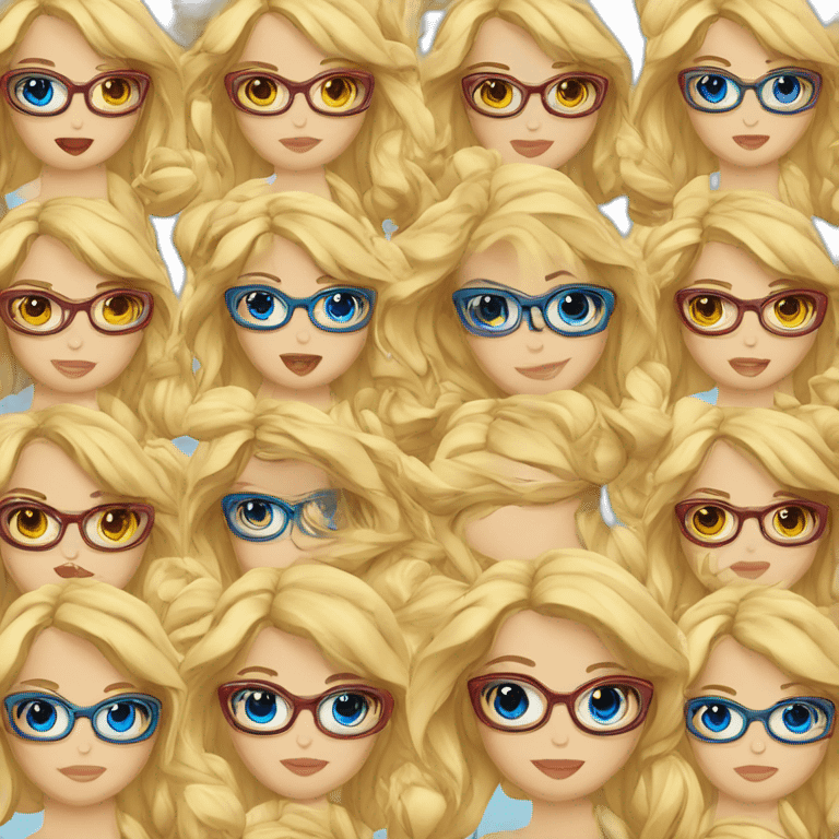 chica rubia con pelo largo ondulado, con ojos azules, labios rojos y gafas negras emoji