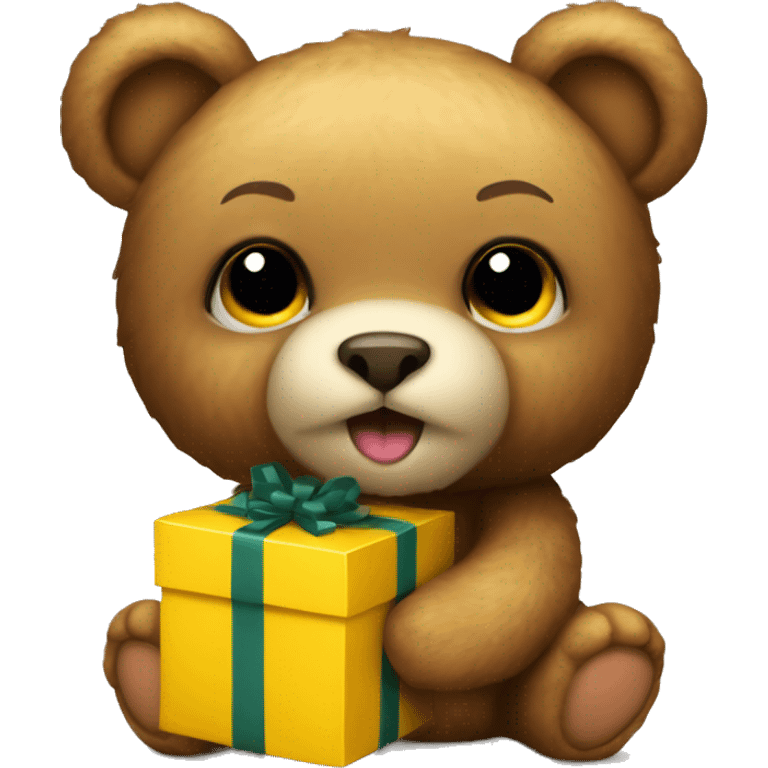 cute insane teddy bear holding a yellow fendi gift  emoji