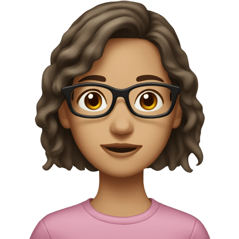 Girl with brown eyes and medium length brown hair, hair clip and glasses emoji