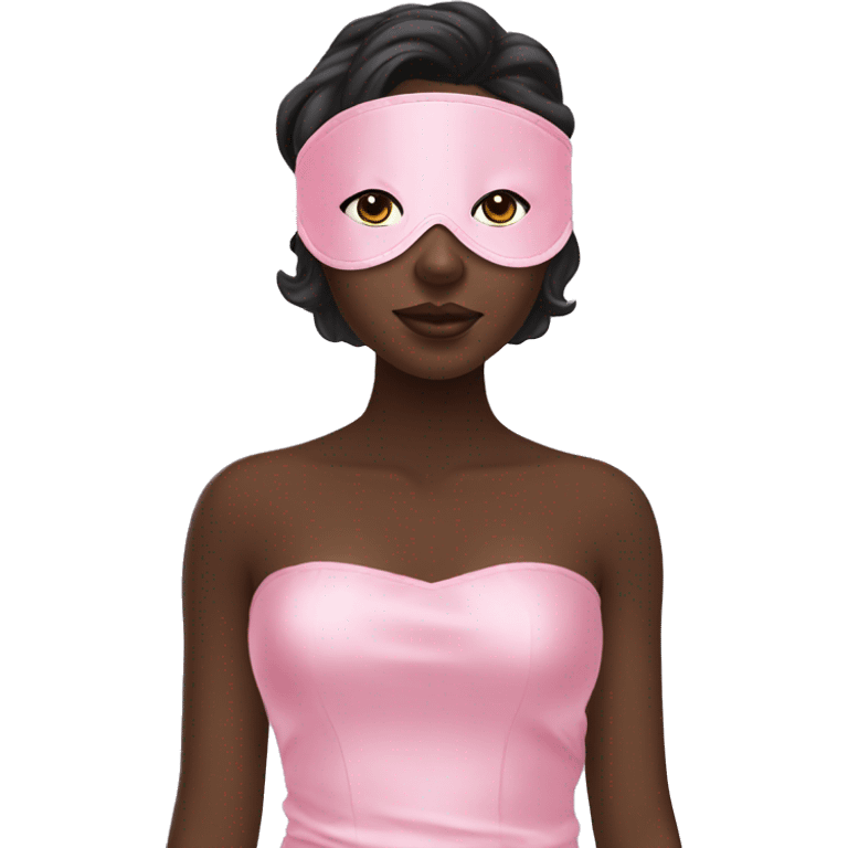 Dark skin girl  Pink satin sleep mask emoji