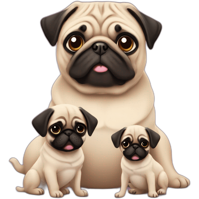 mom pug with her cute little puppies emoji