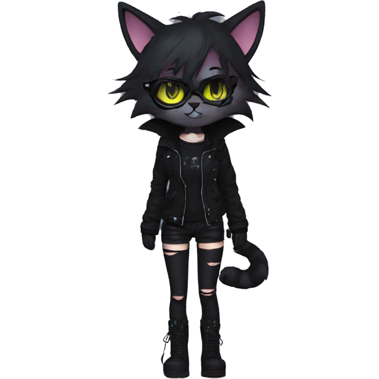 Edgy Beautiful Cool Anthro dark cat-fursona punk techwear emoji