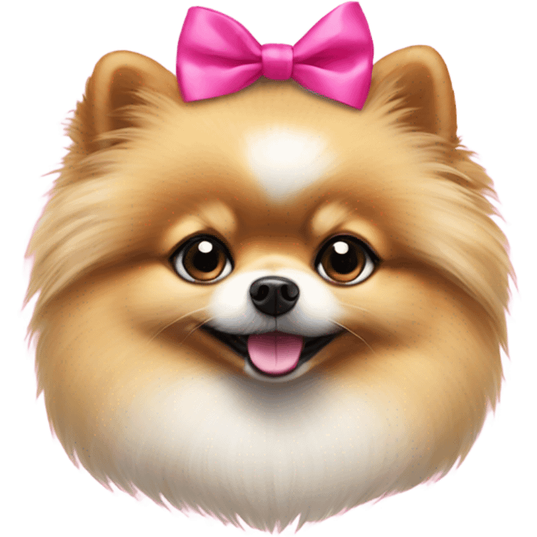 lying small Pomeranian with a pink bow emoji