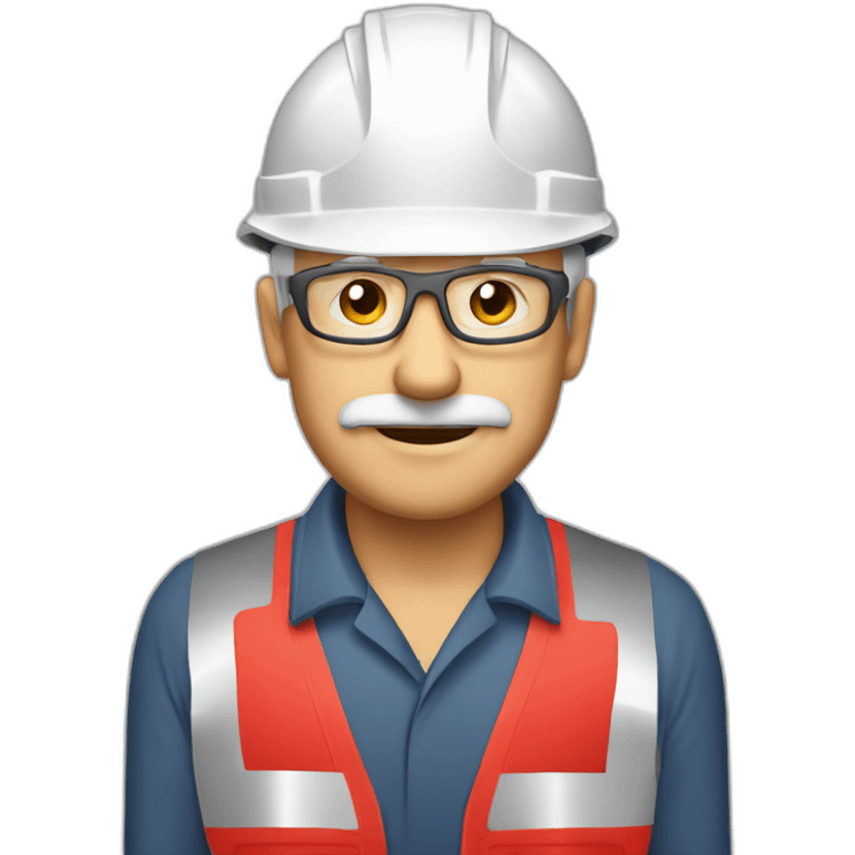 Industrial professional senior mechanical fitter working with a helmet red and red clothing emoji