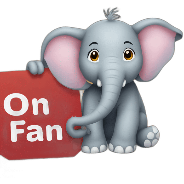 elephant holding a sign with "#1 Fan" on it emoji