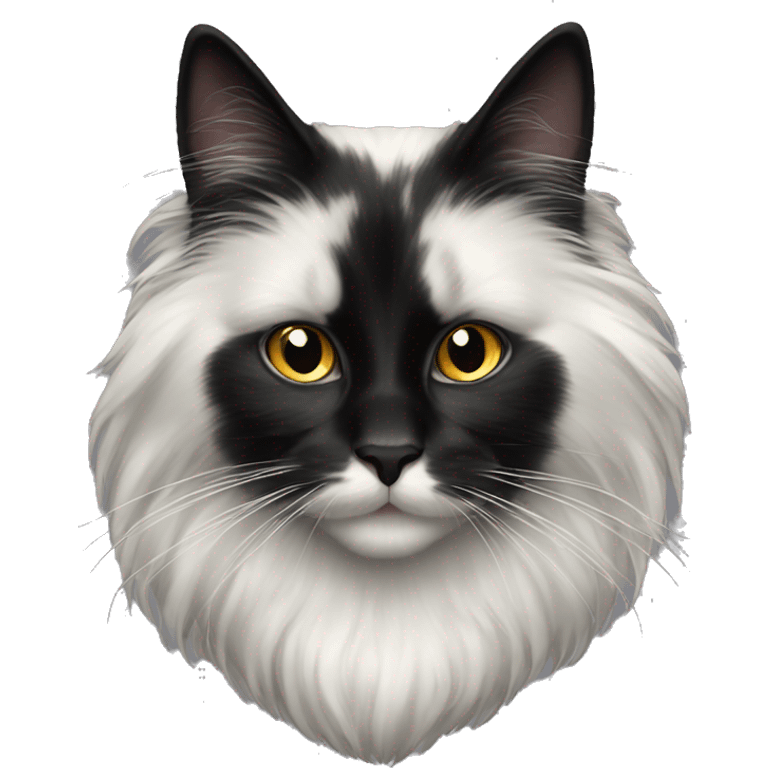 black cat domestic long-haired with white on the mouth emoji