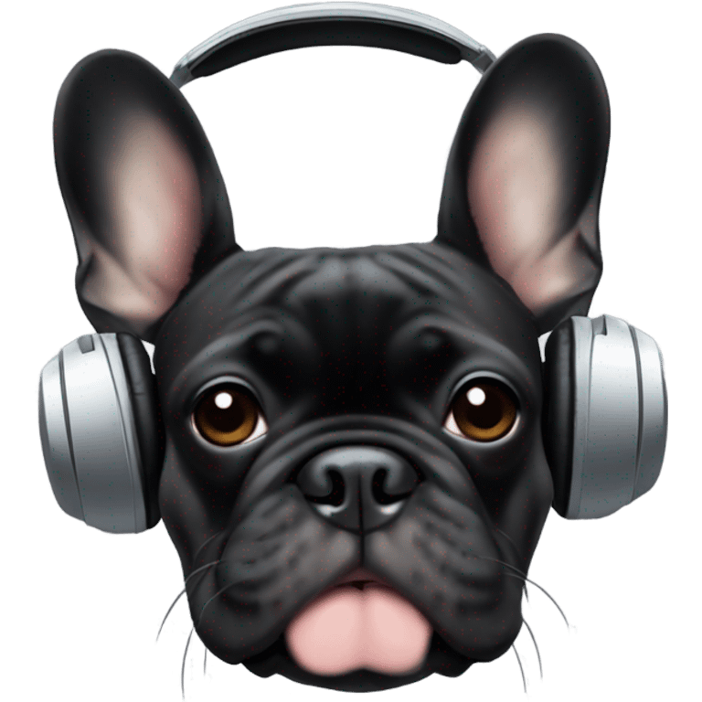 Black Brindle French bulldog wearing headphones emoji