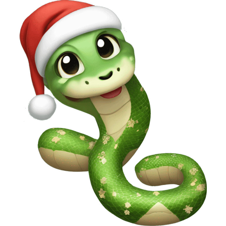 Cute snake with snowflakes and christmas hat emoji