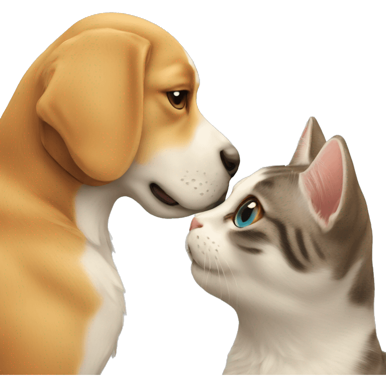 Cat and Dog kissing emoji