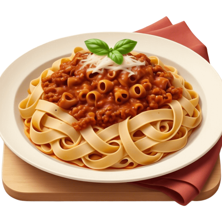 Cinematic Realistic Tagliatelle al Rag√π Dish Emoji, showcasing hand‚Äêcut pasta enveloped in a rich, slow‚Äêcooked meat sauce rendered with detailed textures and hearty, inviting lighting. emoji