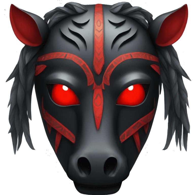 Black tribal mask of a horse with red eyes in front emoji