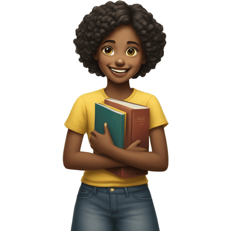 smiling girl portrait realism holding books emoji