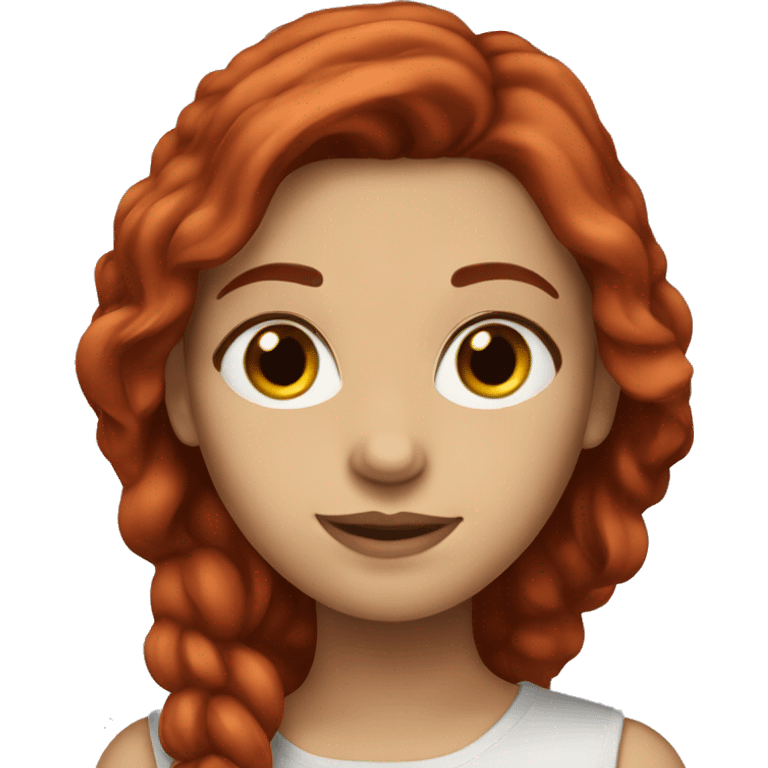 brunette with red tinted hair writing emoji