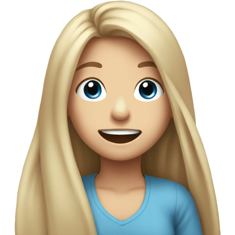 smiling girl with long hair with blue eyes, burping emoji