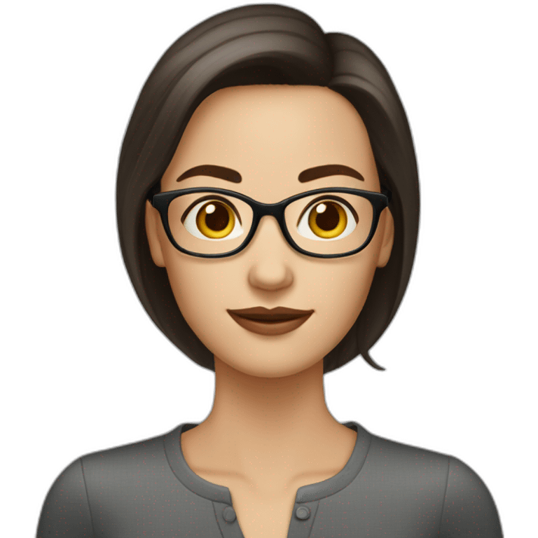 white woman with dark brown hair at neck level with glasses and big nose. elongated face emoji